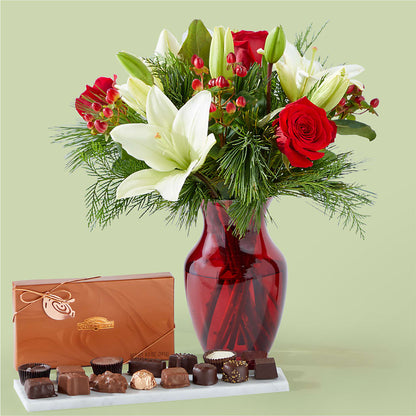 Evergreen Delight Bouquet and Chocolate Gift Set